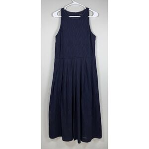 Ann Taylor Eyelet Dress Women 10 TALL Navy Sleeveless Midi Preppy Coastal Chic